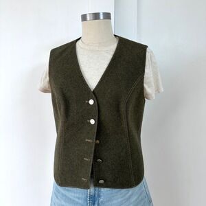 Vintage Green Loden Wool Vest Austrian Trachten Waistcoat  Alpine Heritage Gilet